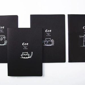 Libreta Cosida Mediana Negra Diseño Cat - Imagen 1