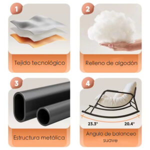 Silla Mecedora Grande Reclinable Metal 2 Personas - Imagen 4