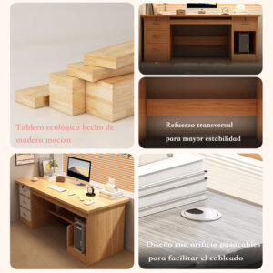 Escritorio Estudio Oficina Madera Maciza 3 Gavetas 120x48x72 - Imagen 7