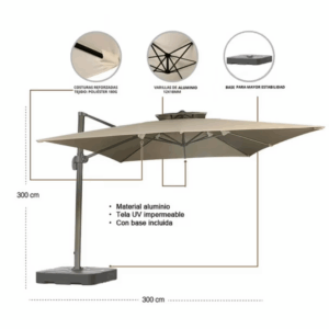 Quitasol Parasol Lateral 3x3 Con Base Sombrilla Terraza - Imagen 4