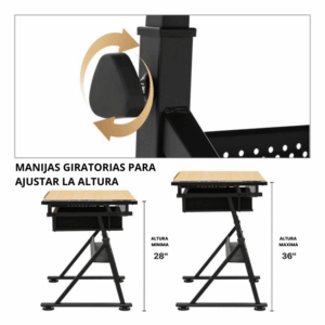 Mesa De Dibujo Profesional Reclinable y Ajustable Con Tablero De Madera - Imagen 3