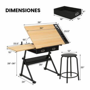 Mesa De Dibujo Profesional Reclinable y Ajustable Con Tablero De Madera - Imagen 7