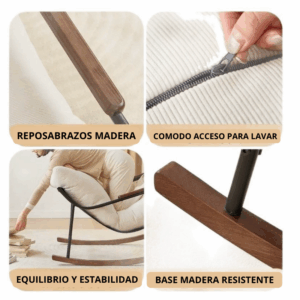 Sillon Sofa Mecedor Madera Y Metal Resistente Grande Comodo - Imagen 5