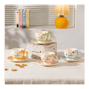 Taza Ceramica Con Platillo Diseño Lazo - Imagen 1